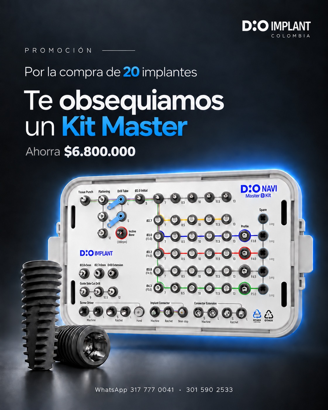 Promoción DIO: por la compra de 20 implantes, Kit Master de obsequio